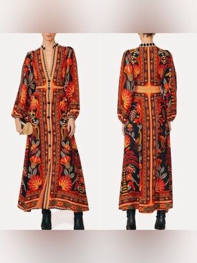 farm rio navy macaw embroidered maxi dress Multicolor Rio Mosaic Sweetheart Neck Maxi Dress